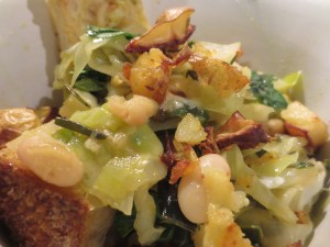 White Beans and Cabbage with leeks and crispy potatoes