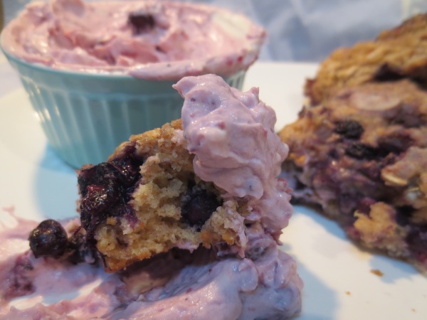 Blueberry Almond Scones topped with Blueberry Mascarpone