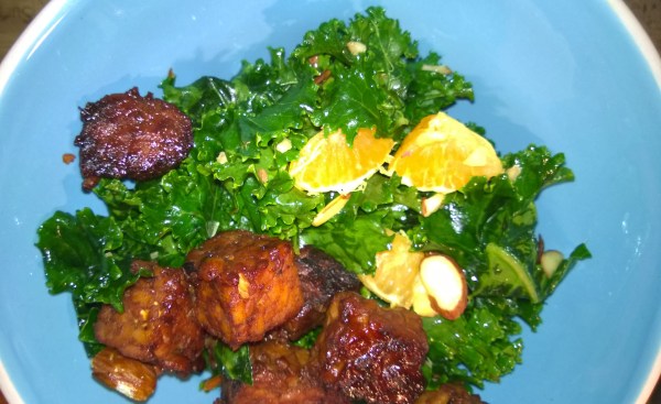Super Simple Kale Salad with Maple Orange Tempeh