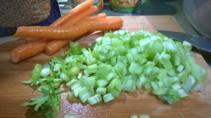 chopped celery and kale for soup