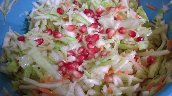 Cabbage and Carrot Slaw with Pomegranate Arils