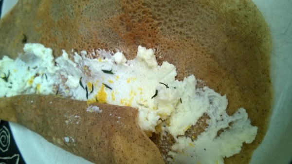 Buckwheat and millet crepes with a savory ricotta and herb filling