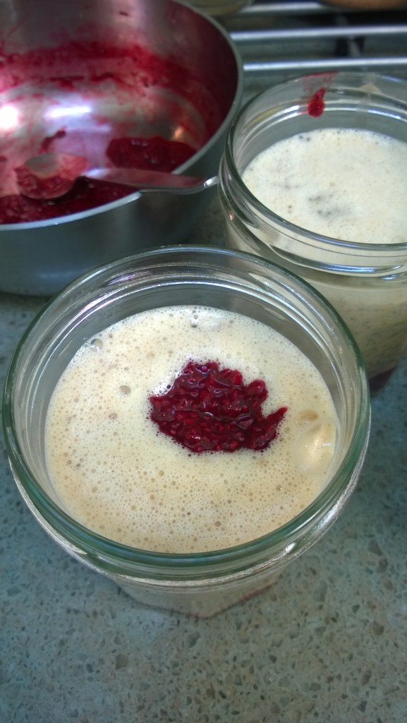 PB & Berry Chia Cup topped with Berry Jam
