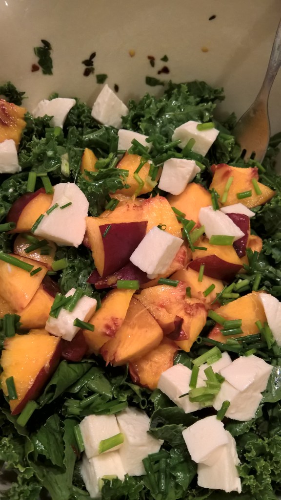 Summer Kale Salad with nectarines and fresh mozzarella