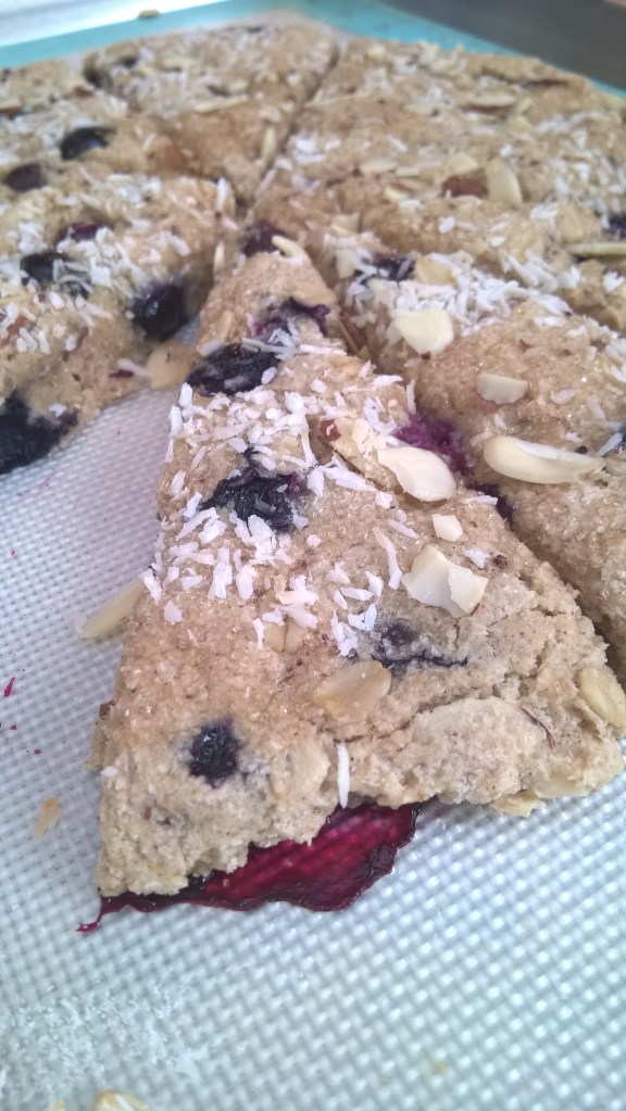 Just baked and oozing blueberries...