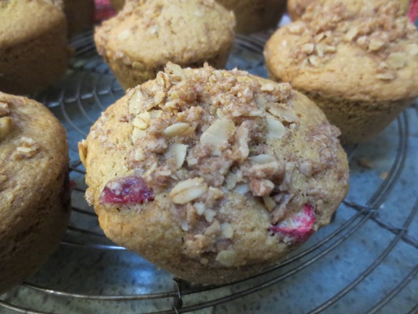 gluten free crumb topped cranberry muffins with millet and oat flours, yum!
