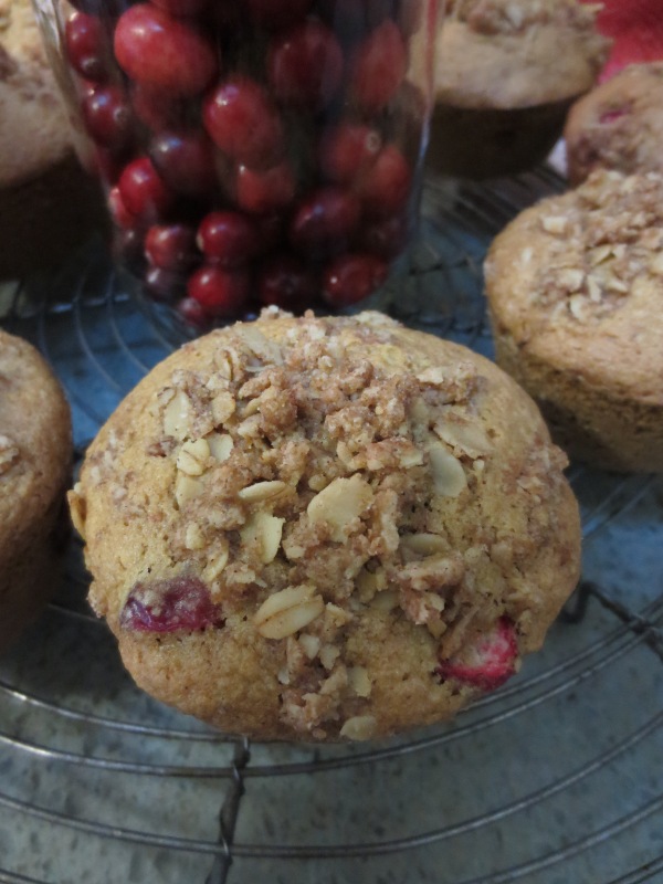 gluten free, cranberry millet and oat, crumb topped muffins